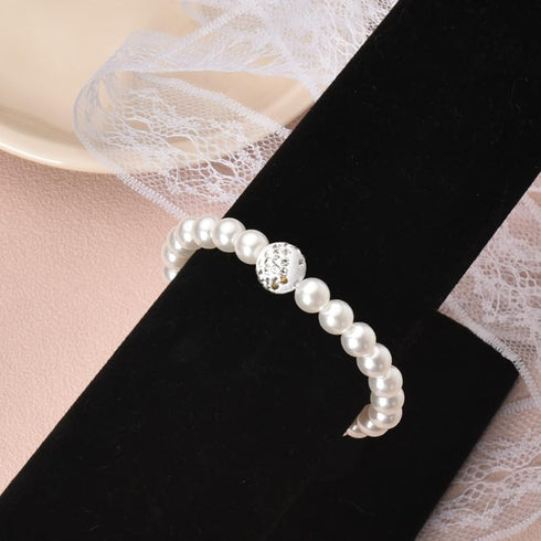 Pearl Earrings Bracelet Necklace Set Black and White Necklace Faux Pearl Bracelet Simulated Pearl Drop Earrings Bride Rhinestone Crystal Necklace ...
