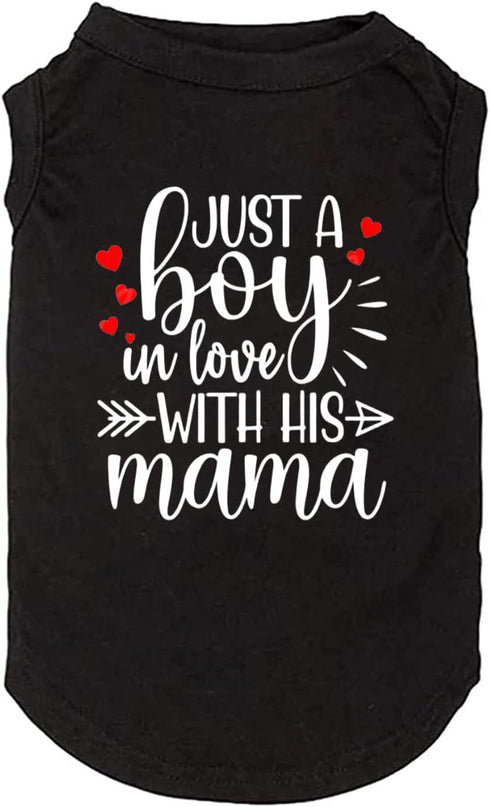 Dog Clothes Just a Boy in Love with Mama Shirts Pet Supplies Vest Small Medium Large Dog Apparel Parent-Child Suit (Small, Boy-Black)...