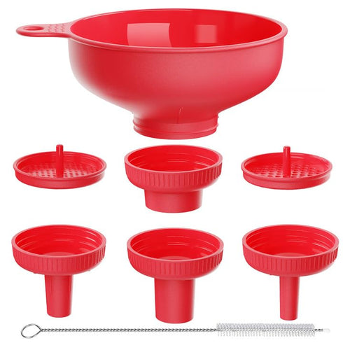 Wide Mouth Versatile Funnel, Canning Funnels for Kitchen Use, Food Grade Plastic Cooking Funnel Set with 4 Size Spouts and 2 Strainers for Filling...