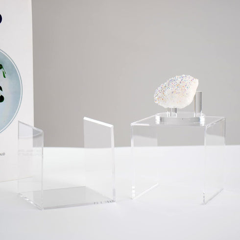 3 Pegs Round Display Easel Stands with Transparent Acrylic Box, Multiple Decoration Storage Case, Small Items Stands for Displaying Collectible St...