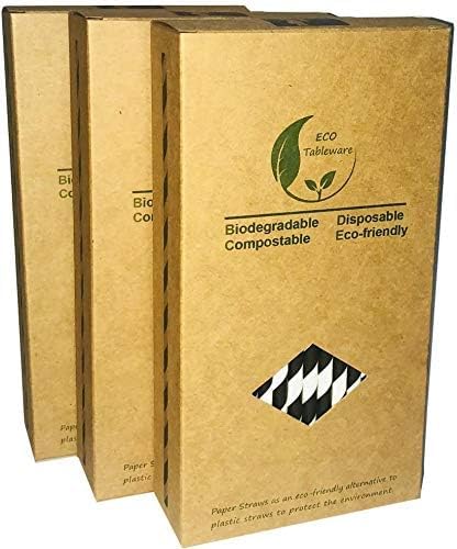 Black Striped Paper Straws, Colorful Stripes Paper Drinking Straws 100 Pack (Black Stripes), Durable & Biodegradable Drinking Straws...