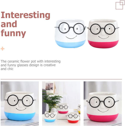 Indoor Planters 2pcs Planter Pot Eyeglasses Design Flower Pot Ceramic Nursery Floweprot Root Control Flower Container for Office Windowsill Outdoo...