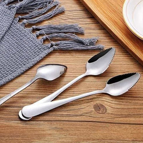 2Pcs Grapefruit Spoon Stainless Steel Fruit Spoon, Stainless Steel Spoon, Serrated Edge Ice Cream Scrape Cut Spoons For Fruit Dessert Cheese Veget...