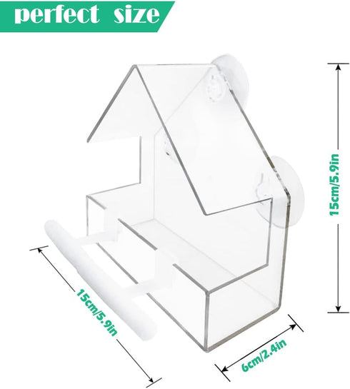 Window Bird Feeder, Bird House for Outside with 2 Rod, Small Acrylic Window Bird Feeder with Strong Suction Cups and Drain Holes 5.9 * 2.4 * 5.9 i...