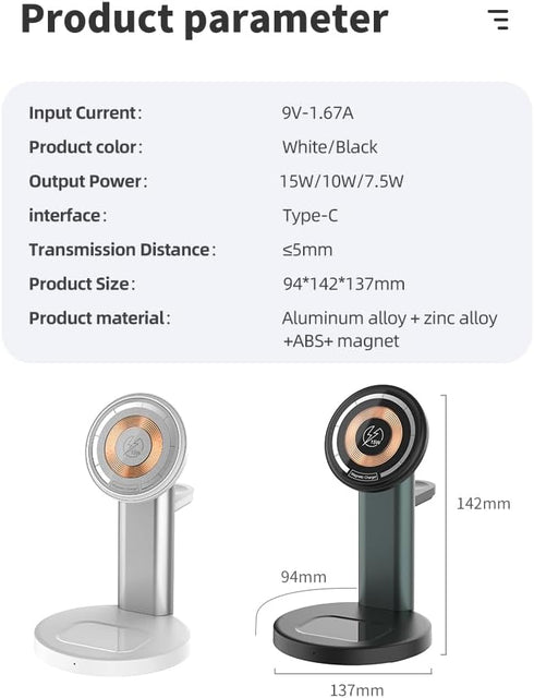 3 in 1 Charging Station for iPhone, Wireless Charger for iPhone /15/14/13/12/11 X Pro Max & Apple Watch - Charging Stand Dock for AirPods (Silver)...