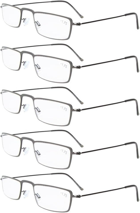 Eyekepper 5-Pack Stainless Steel Frame Half-eye Style Reading Glasses Readers Gunmetal +1.50...