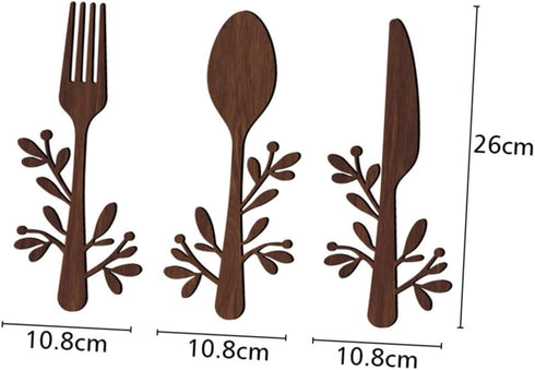 Yardenfun 3pcs Wooden and Fork Pendant Kitchen Utensils Wall Sign Fork and Spoon Wall Decor Wood Spoon Fork Sign Farmhouse Wooden Wall Plaque Coun...