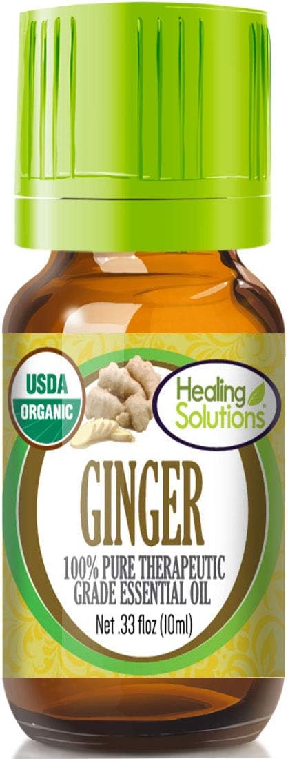Healing Solutions Ginger Essential Oil 10ml (0.33 oz) – Organic, Pure Undiluted, Therapeutic Grade for Hair, Diffuser, Skin & Aromatherapy...