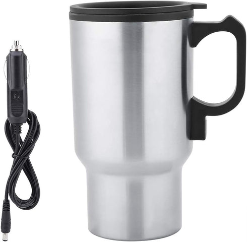 Car Kettle,Car Heating Cup,12v 450ml Stainless Steel Travel Mug Car Heating Cup, Fast Travel Heating Cup with Lid, Spill Proof, Electric Cup for H...