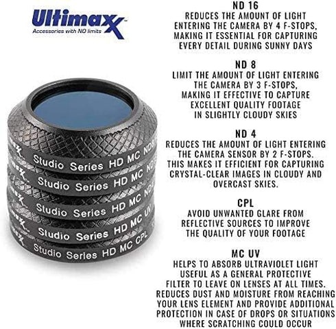 Ultimaxx 7 Piece Drone Camera Filter Bundle Kit for DJI Phantom 4, Phantom 4 w/Filters, Lens Hood, Gimbal Stabilizer, Carry Case...