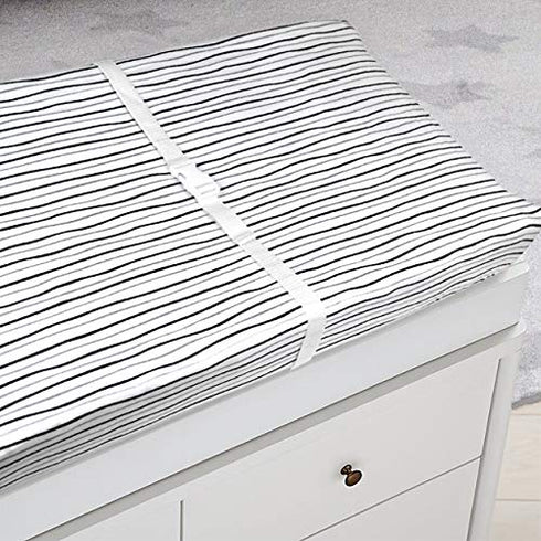 American Baby Company Printed 100% Cotton Knit Fitted Contoured Changing Table Pad Cover - Compatible with Mika Micky Bassinet, Silver Black Strip...