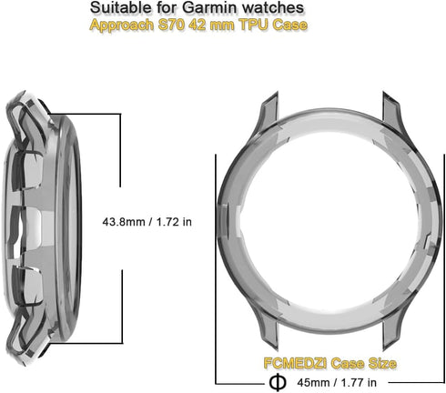Screen Protector Compatible for Garmin Approach s70 42mm Smartwatch TPU Soft Frame Cover Case and Tempered Glass Protective Film (Pack of 3+2)...