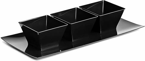 Lillian Tablesettings Plastic 8 oz | Black Rectangles Servingware | Pack of 20 Party Bowls, 3.5 x 3.5 x 7.5 inches...