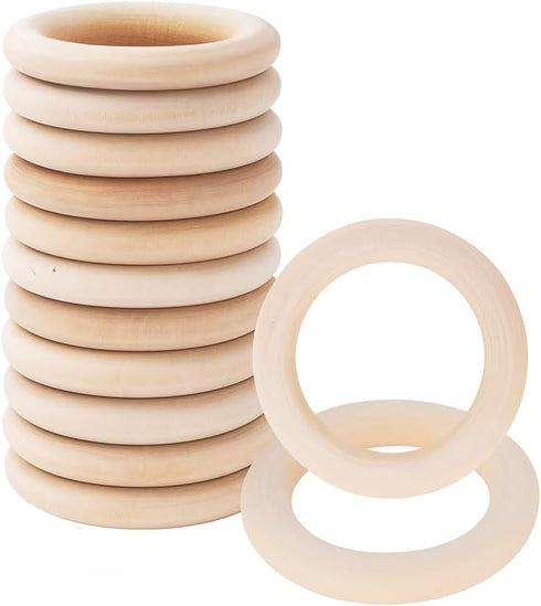 Mandala Crafts 75mm Wooden Rings Macrame Supplies - 20 Unfinished DIY Natural Wood Macrame Rings Circles for Crafts and Jewelry Making...