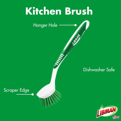 Libman Green & White Cleaning Brush Kit, 3-Piece Set, All-Purpose Brushes for Kitchen, Basins, Sinks, Dishwashers...