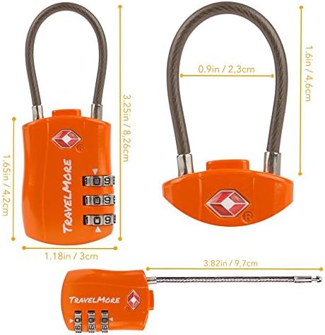 TSA Approved Travel Combination Cable Luggage Locks for Suitcases & Backpacks - 1 Pack of Orange TSA Lock...