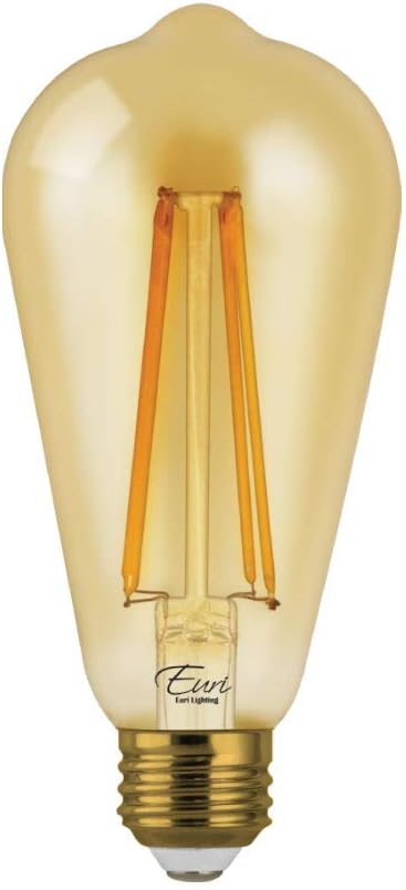 Euri Lighting VST19-3020ea, Dimmable LED ST19 Filament, 5.5W (60W Equal) 500lm, 80CRI, Warm White (2200K), Amber Tint, E26, 120V, Wet Rated, UL En...