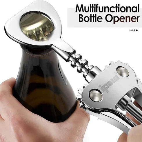 IPOW Wine Opener, Zinc Alloy Wine Bottle Opener, Wing Corkscrew Heavy Duty, Manual Multifunctional Cork Screw for Waiter, Silver...