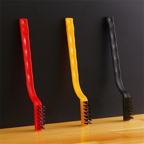 3PCS Mini Wire Brush , Wire Brush, Copper-Plated Wire Brush, Nylon Brush (1 Pieces Each) ,Curved Handle Masonry Brush Wire Bristle for Cleaning We...