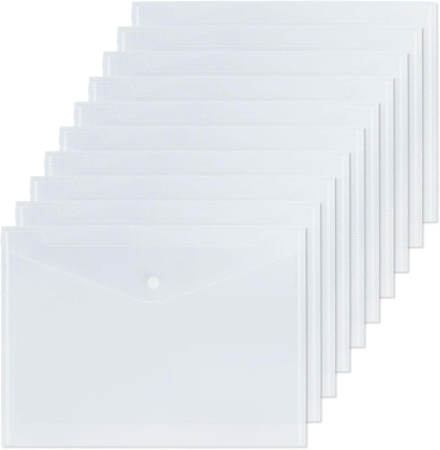 Plastic Envelopes Poly Envelopes, 10 Pack Plastic Folders for Documents Clear File Folder, Document Holder Plastic Envelopes with Snap Closure...