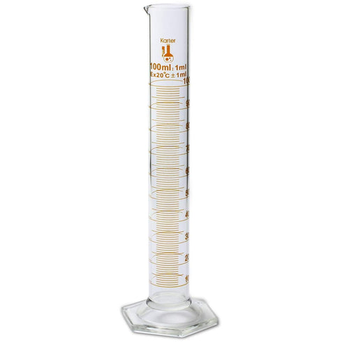 100ml Graduated Cylinder, Borosilicate 3.3 Glass, Single Metric Scale, Class B, Karter Scientific 246I7 (Pack of 2)...