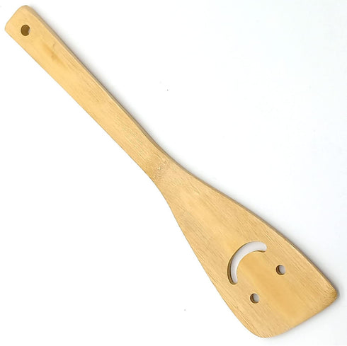 2-Piece 12-Inch Bamboo Smiley Face Wooden Spoons & Spatula Kitchen Cooking Tools for Nonstick Cookware and Wok...