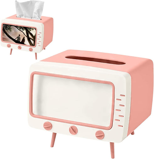 SGVAHY Tissue Box Holder Retro TV Tissue Box Cover Cute and Practical Cell Phone Holder Tampon Holder for Bathroom Kitchen Bedroom Dressers Desks ...