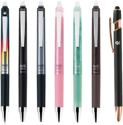 Pilot Japan Frixion Point Knock Design Series 6 Packs With Kanji LOVE Sticker, Black line, Gunmetal, Pink, Frost Green, Modern Wood, 5.59 x 0.41 0...