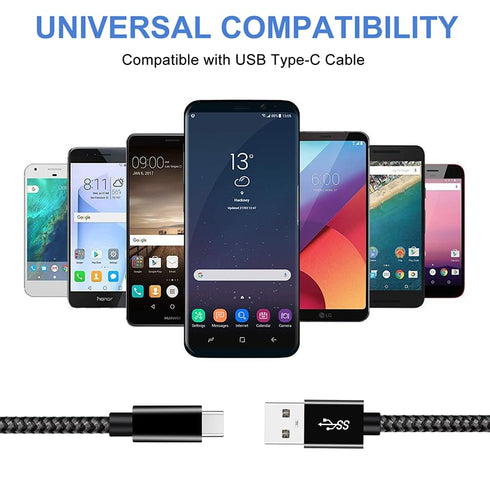 Vortex PD10GB3A-2-2-BLACK Type-C Data Cable 3A fast charging USB3.2 universal Mobile phone Tablet Nylon braid USB charging cable (2 pcs pack)(BLAC...