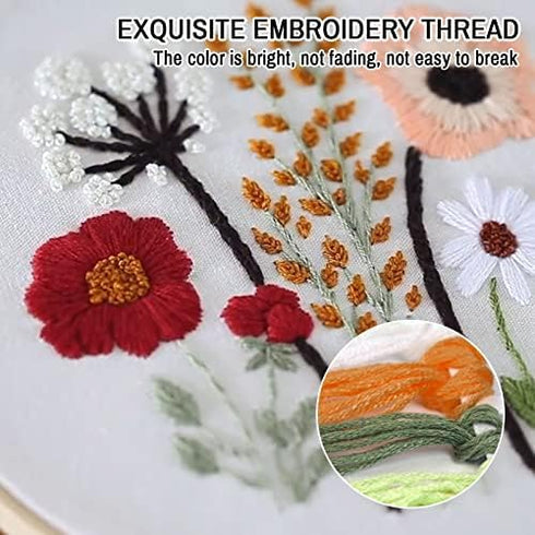 Embroidery Kit for Beginners 3 Pack, DIY Craft Embroidery Kit with Embroidery Thread Imitation Bamboo Embroidery Hoop Embroidery Needles, Floral P...