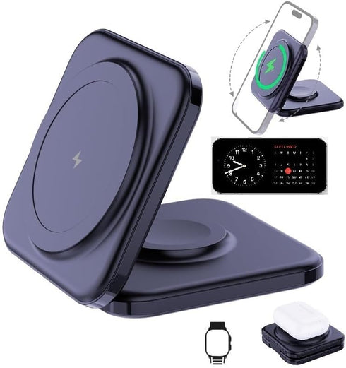 Foldable 3 in 1 Wireless Charger Compatible with MagSafe, Apple iPhone 15 14 13 12, Watch, AirPods, Lightweight Portable,Strong Magnetic Attractio...