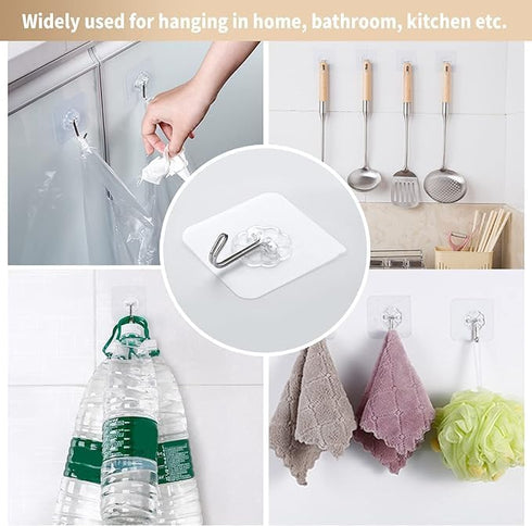 Adhesive Hooks for Hanging Heavy Duty Wall Hooks, Self Adhesive, Towel Coat Hooks, Waterproof Transparent Hooks for Bathroom Shower, Kitchen, Keys...