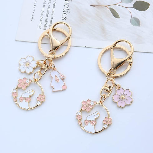 Fuqimanman2020 Cute Sakura Rabbit Keychain Kawaii Flower Rabbit Carrot Peach Mushroom Keychain For Women Easter Gift...