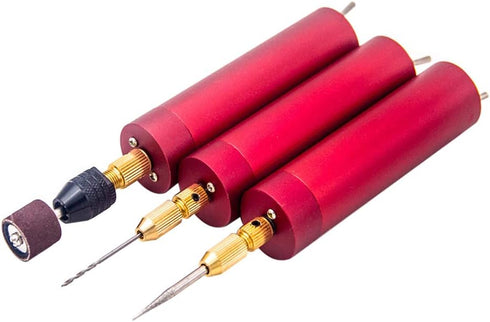 DIY Hand Electric Drill Mini DIY Grinding Polishing Engraving Machine Tools Set Cordless Rotary Tool (USB Aluminum Drill + Three Bits) (Red)...