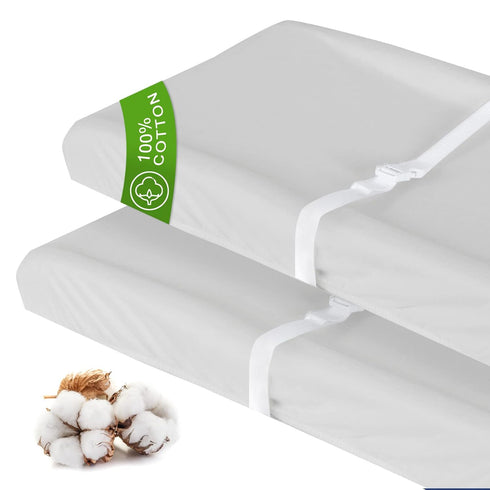 Changing Pad Covers Beige Grey for Boys Girls, Cotton 2 Pack Unisex Changing Table Pad Cover Cradle Sheet Soft and Breathable 16" x 32" for Standa...