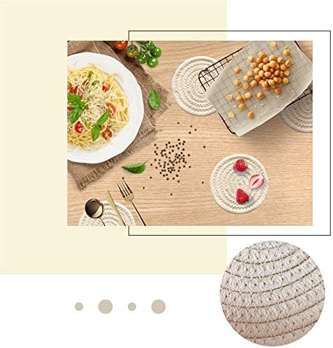 Gracelife 6pcs Cup Mat Pure Cotton Thread Weave Round Drink Hot Pads Mats Set Absorbent Scald-proof Drink Coasters (Beige)...