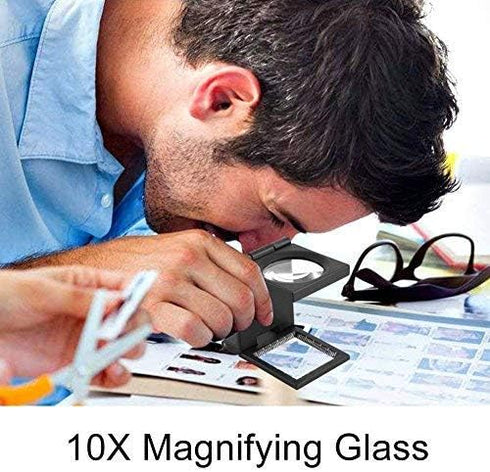 10 x 28mm Mini Three-Folding 10X Magnifier Portable Zinc Alloy Magnifier with Scale for Textile Optical Jewelry Tool...
