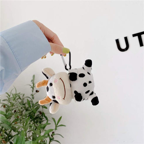UnnFiko Plush Doll Case Compatible with Airpods, Cute Piglet Cow Soft Fur Fluffy Case Cover with Keychain (Airpods 1 & 2, Cute Cow)...