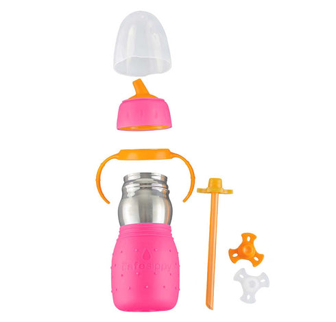 Kid Basix Safe Sippy 2 | Stainless Steel Cup for Babies/Toddlers | Convertible Sippy or Straw | Dishwasher Safe | 11 Oz. | Bpa Free | Pink...