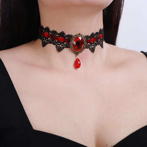 Xerling Black Crystal Beads Pendant Lace Choker Vintage Gothic Elegant Halloween Costume Necklaces Goth Collar Choker for Women Girls...