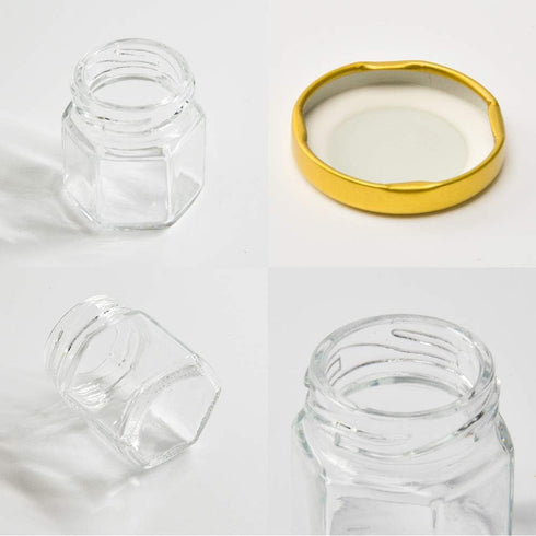 1.5oz 6Pack Mini Glass Hexagon Jars Gold Lids, Bee Charms Honeybee Pendant, Honey Dipper Sticks, Jute Tag String?Wedding Baby Show Thank You Party...