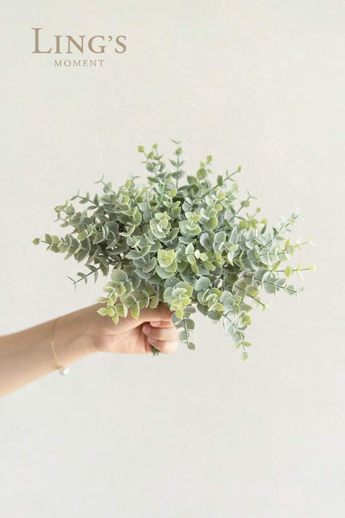 Ling's Moment Artificial Plants Eucalyptus Leaves Branches,18Pcs 15" Tall Fake Greenery Filler Decor w/Stems, Realistic Texture Flocked Plants for...