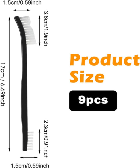 9Pcs Double-Ended Nylon Cleaning Brushes, Ymapinc Detailing Brushes Stiff Bristles Crevice Brushes with Plastic Handle for Kitchen, Sink, Bathroom...