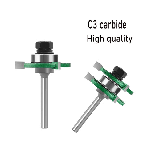Pro Tongue and Groove Router Bit Set of 2 Pieces 1/4 Inch Shank Router Bit Set 3 Teeth Adjustable T Shape Wood Milling Cutter (Tongue and Groove R...