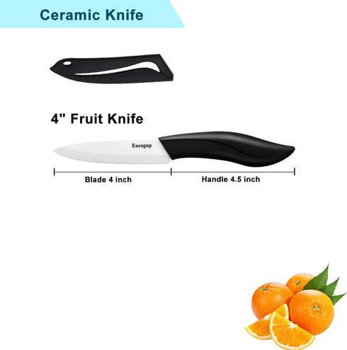 Paring Knife, Large Handle and Super Sharp Ceramic Knife Blade of 4 Inch,Rust Proof Stain Resistant,ABS Handle(Black)....