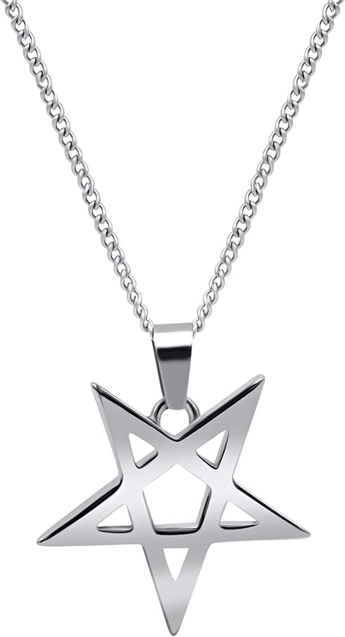 Stainless Steel Inverted Pentagram Inverted Star Pentacle Necklace and Pendant...