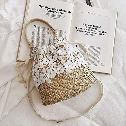 Beach Purse Women's Crossbody Straw Bag Woven Beach Shoulder Handbag Summer Boho Purse with Leather Strap for Women...
