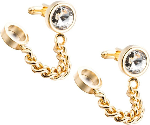 Amosfun 1 Pair Crystal Cufflinks with Chain Golden Mens Business Wedding Shirt Cufflinks Set Shirt Accessories for Men Attire Storage Travel Box O...