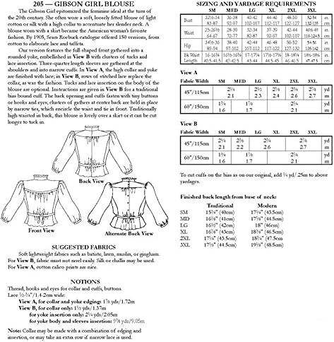 Folkwear Gibson Girl Blouse #205 High Collar Ladies Shirt Top 1900's Reproduction Sewing Pattern (Pattern Only) folkwear205...