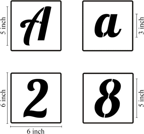 5 Inch Alphabet Letter Stencils for Painting - 62 Pack Letter and Number Stencil Templates for Painting on Wood, Reusable Cursive Numbers and Lett...